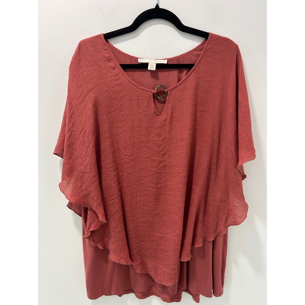 Good Days Only Terracotta Layered Flutter Sleeve Ring Keyhole Top 3X